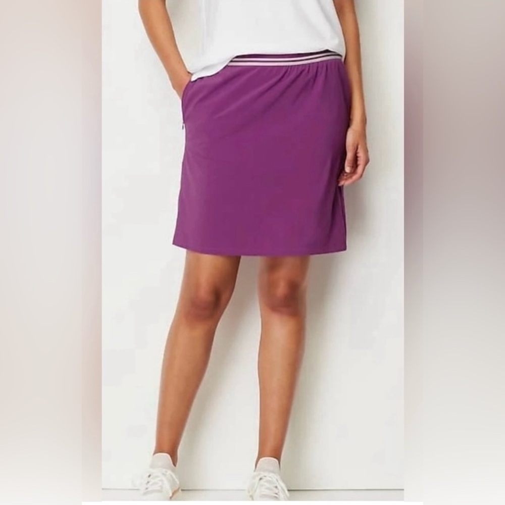 J. Jill Fit On-The-Go Striped-Waistband Skort Berry Size Large Petite EUC!